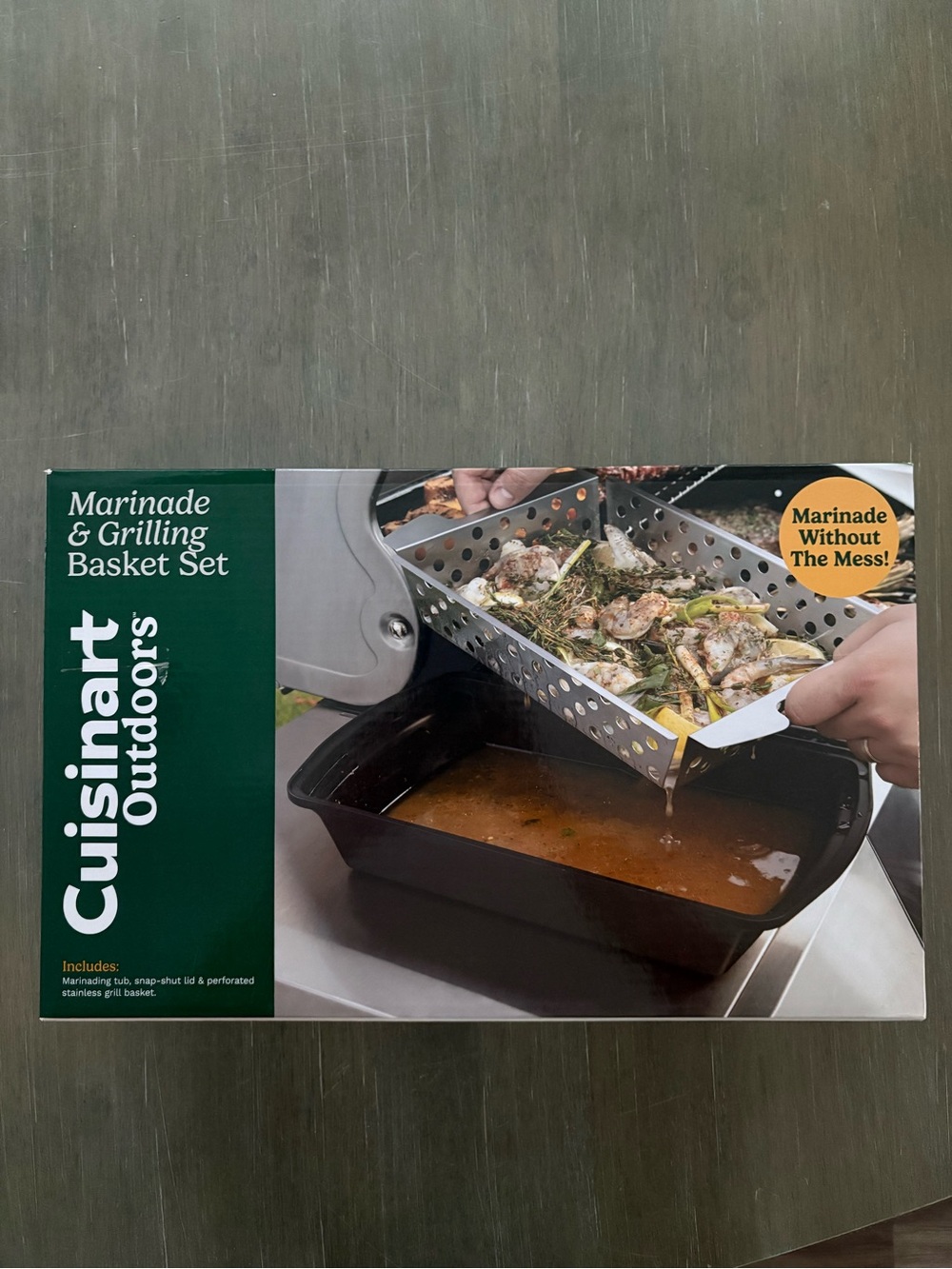 Cuisinart Green & Silver Marinade and Grill Basket Set with Drip Tray